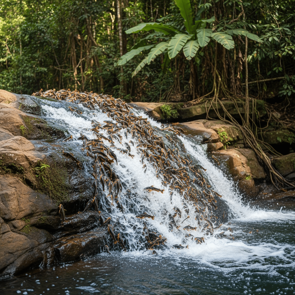 Mii de pești neobișnuiți își croiesc drum prin cascadele din Brazilia